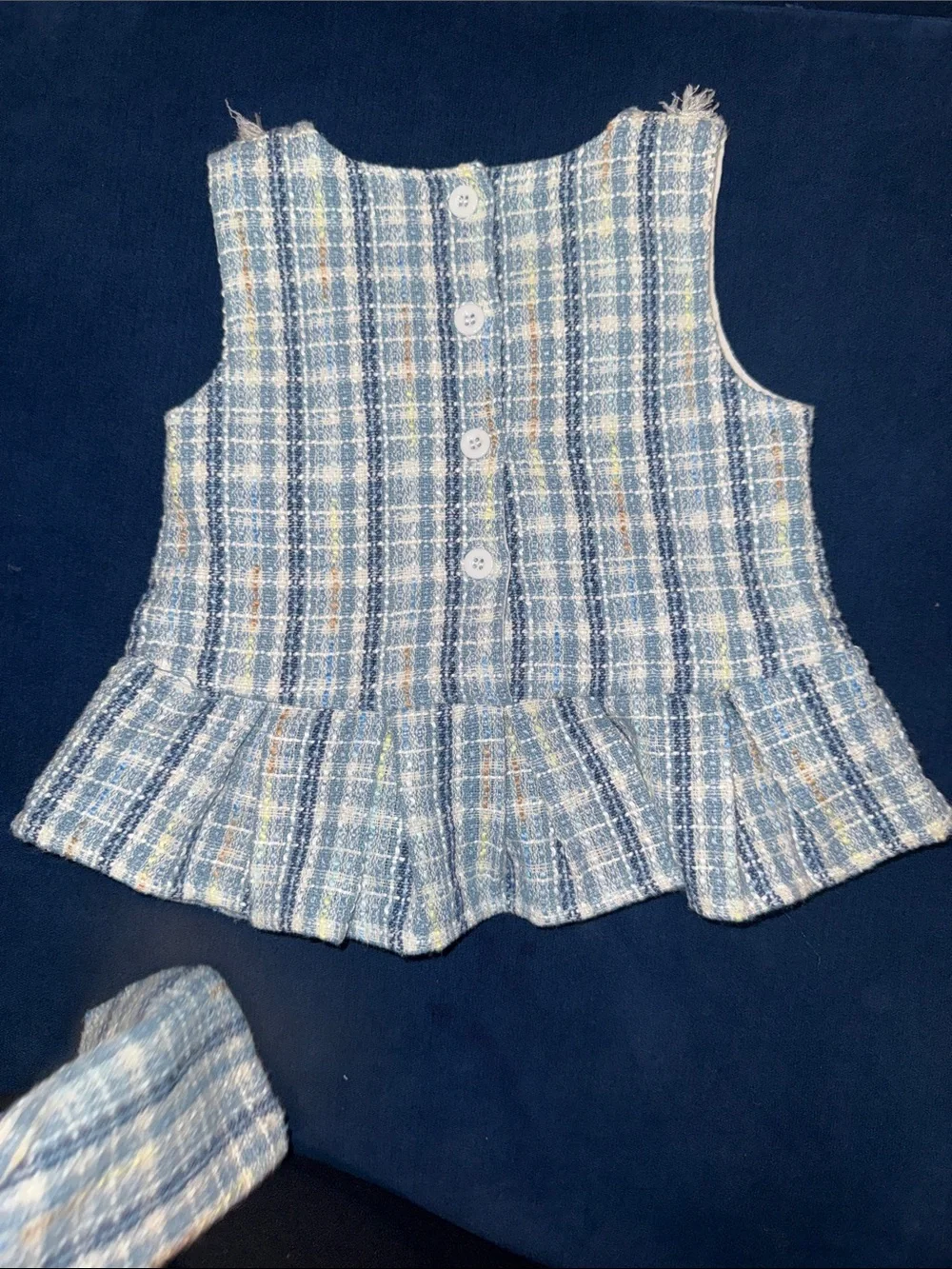 Girls Blue Plaid Tweed Peplum Jumpsuit